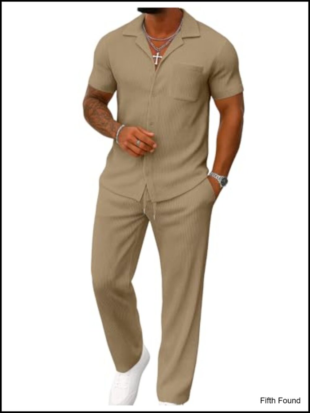 Men's 2-Piece Short Sleeve Shirt & Loose Pants Set Striped Tracksuit with Cuban